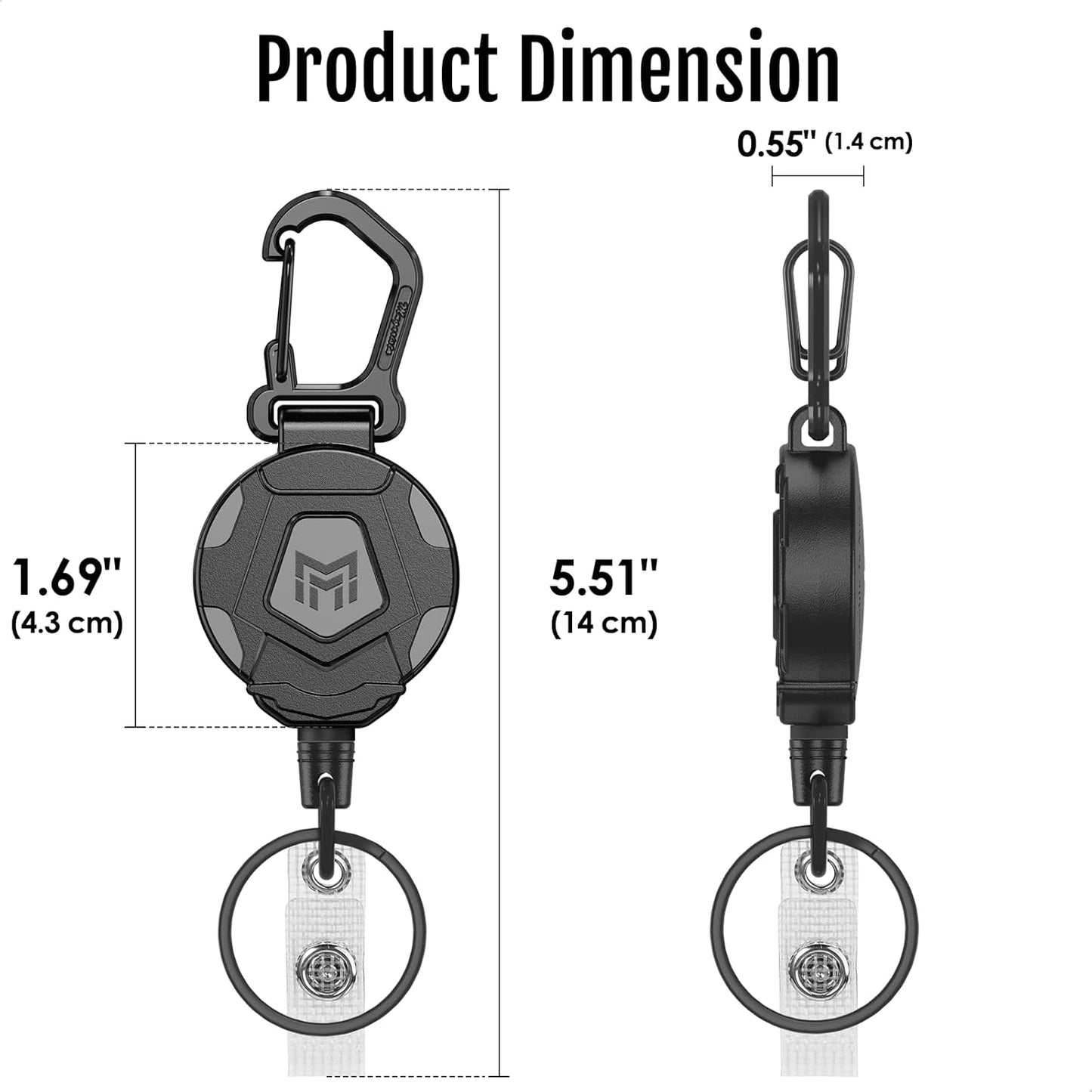 MNGARISTA 4-Pack Retractable Keychain, Heavy Duty Carabiner Badge Holder, Tactical ID Badge Reel with 31.5” Steel Retractable Cord, 8.0 oz