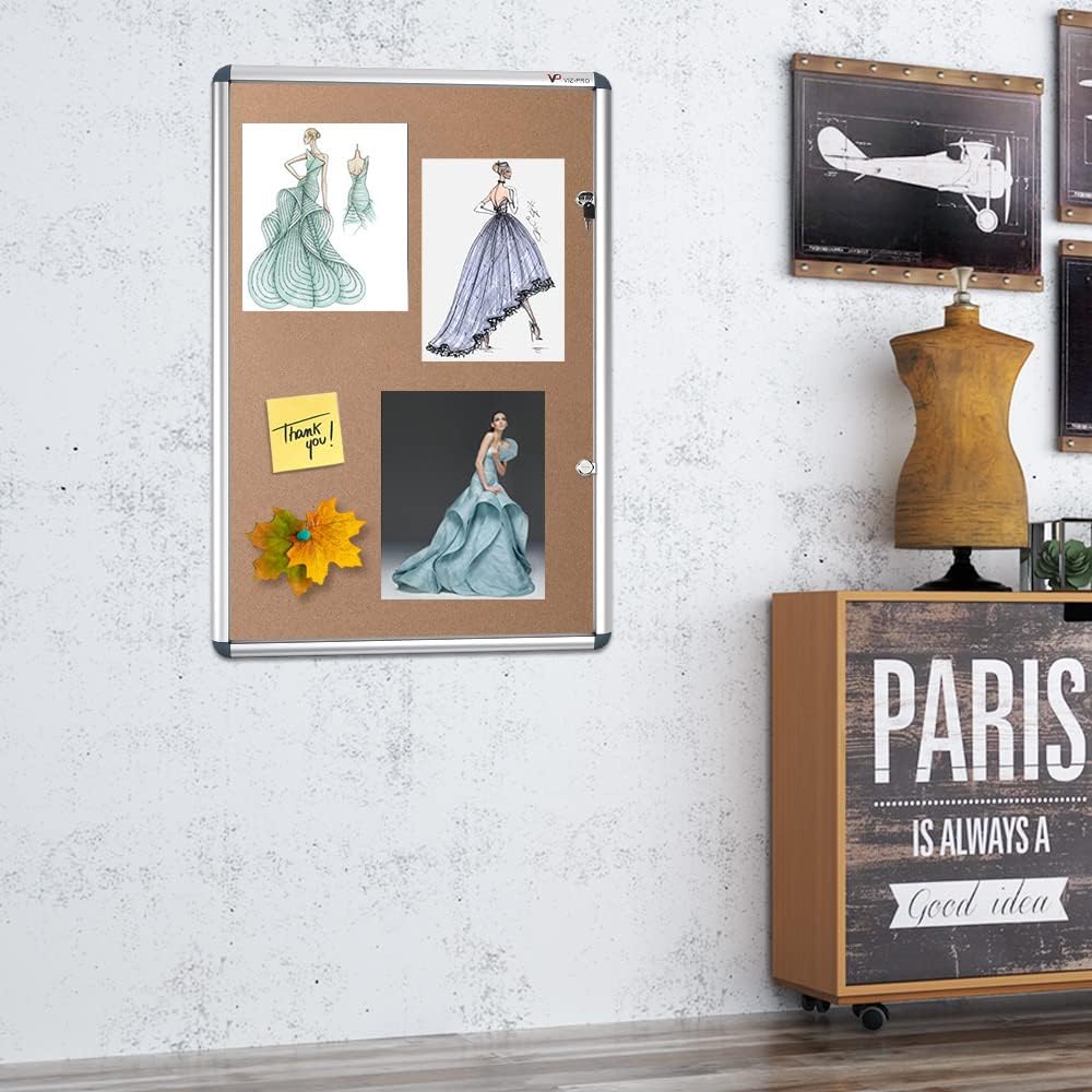 VIZ-PRO Tamperproof Lockable Cork Noticeboard Class 1 Aluminium Framed 48x36 Inches, Pack of 2