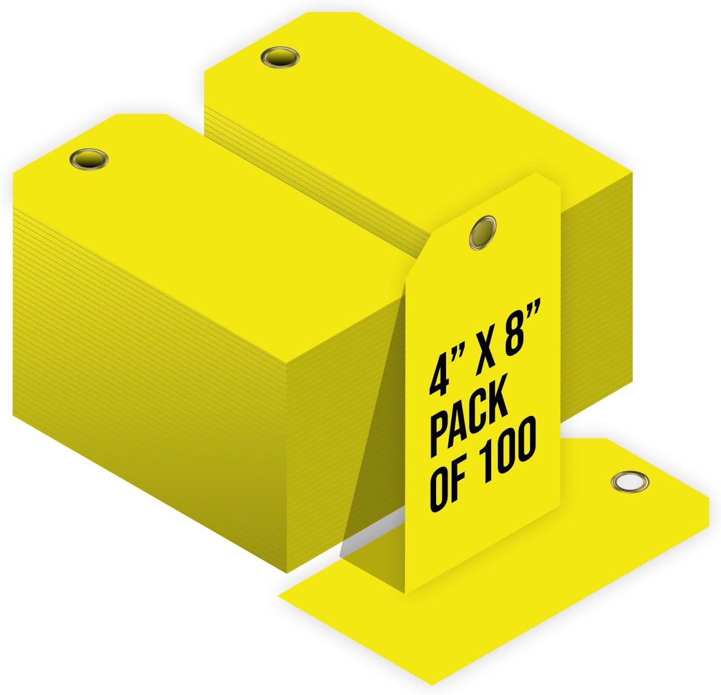 Tags 4 Less 15 Mil Waterproof Plastic Tags, Pack of 100 – 4” x 8” Heavy Duty Plastic Tags for Labeling, Outdoor Tagging, Equipment Labeling, Luggage, Valves & More (Yellow)