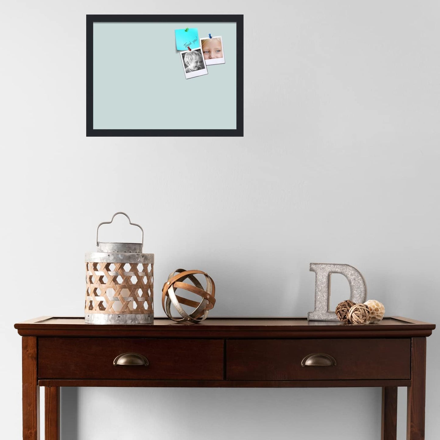 PinPix 20x15 Inch Cork Bulletin Board. This Decorative Framed Pin Board Comes with Soft Blue Design and a Satin Black Frame. Ideal for Home Office Decor or Message Board (PinPix-1814)