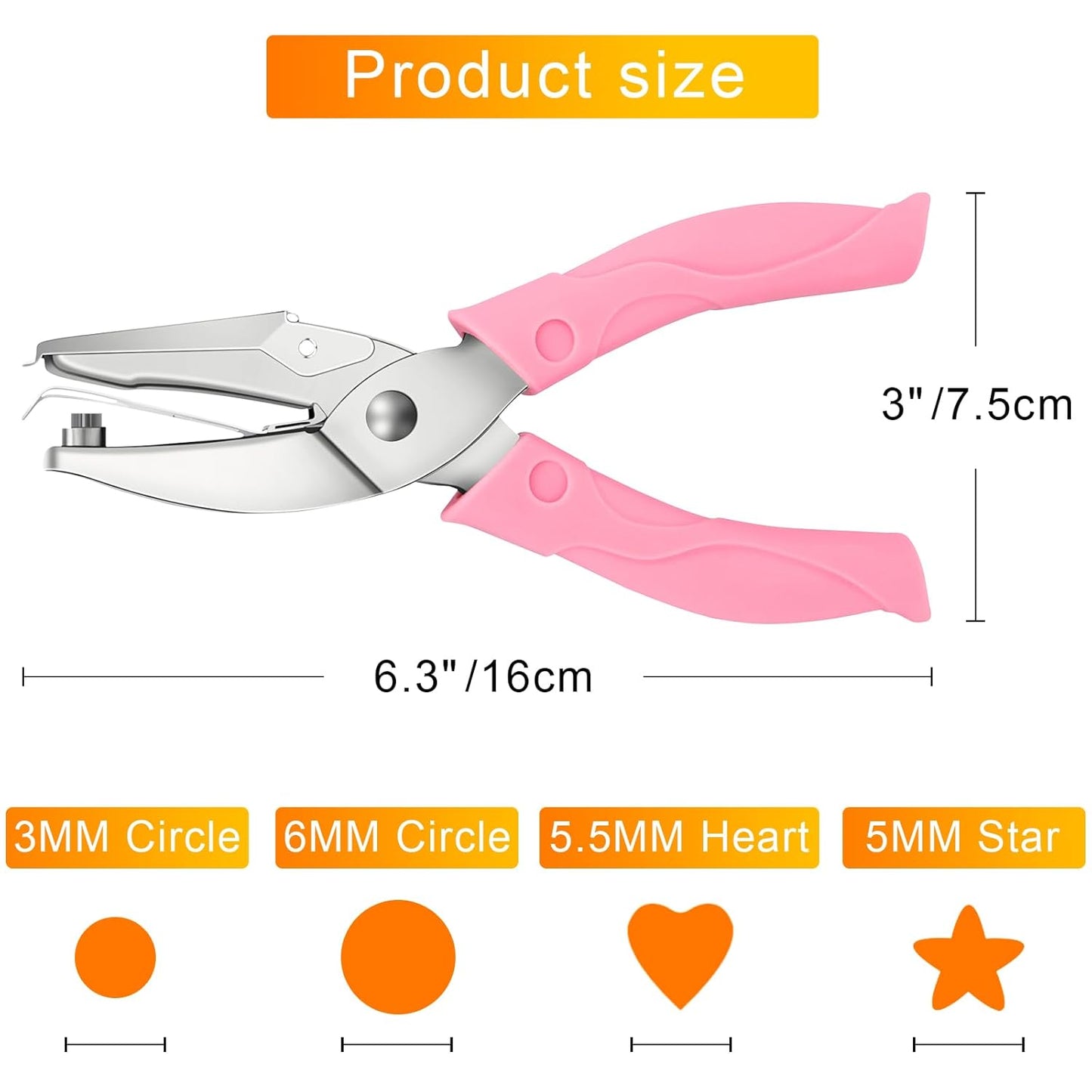 4 Pack Handheld Hole Paper Punch Kit,Single Hole Punch, Heart and Star Hole Punch, Rubber Handled