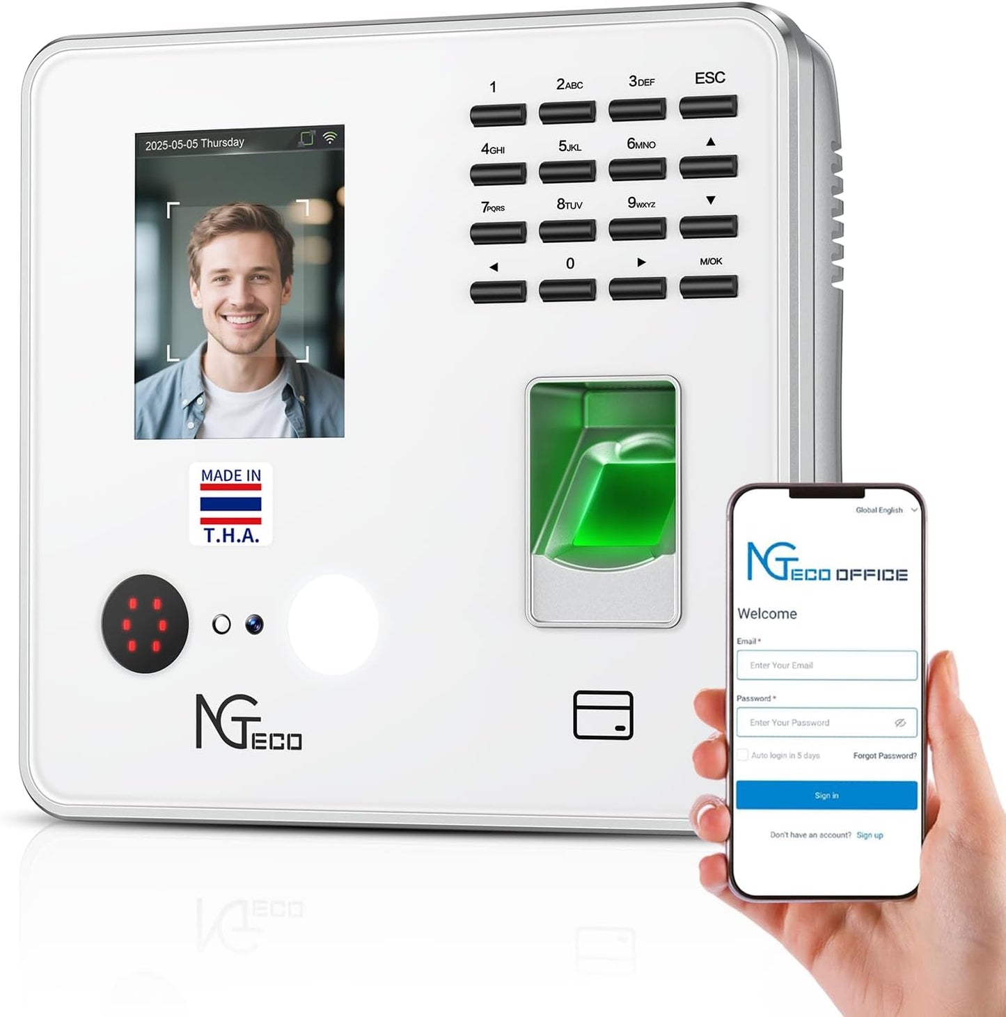 NGTeco Time Clock Cloud-Based, 4-in-1 Time Clocks for Employees Small Business, 2.4GHz WiFi Remote Control Clock in and Out Machine with Software & App, 10 IC Cards, 0 Monthly Fee