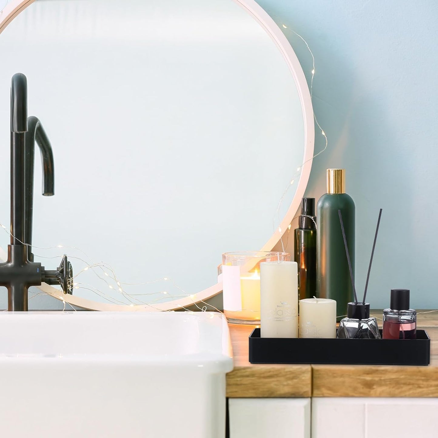 Teling 2 Pcs 4 Piece Large Black Rectangular Desk Organizer Set, Half Accessory Tray, Plastic Tabletop Organizer for Office, Home, or Study, Dimensions: 9.45 x 2.95 x 1.38 Inches