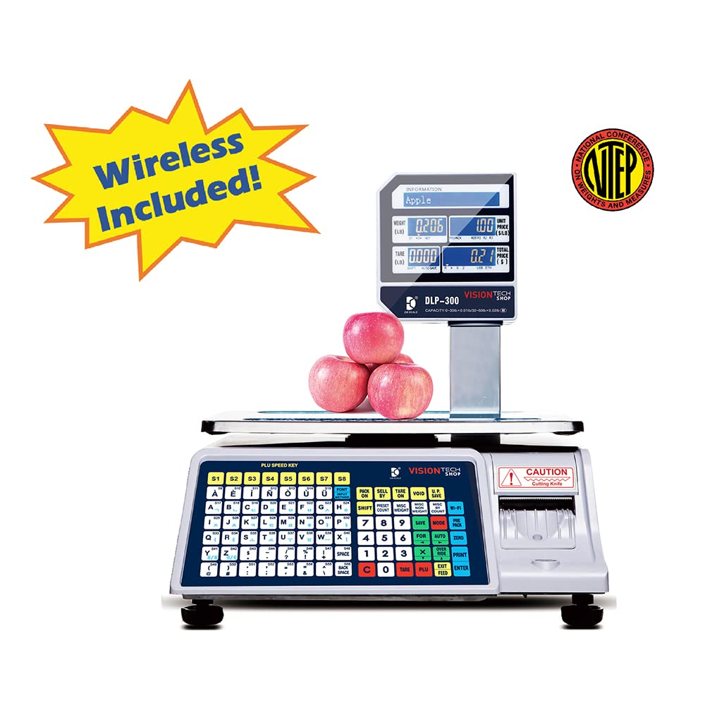 VisionTechShop DLP-300 Label Printing Scale Pole Display, 30/60lbs Capacity, 0.01/0.02lbs, NTEP Legal for Trade