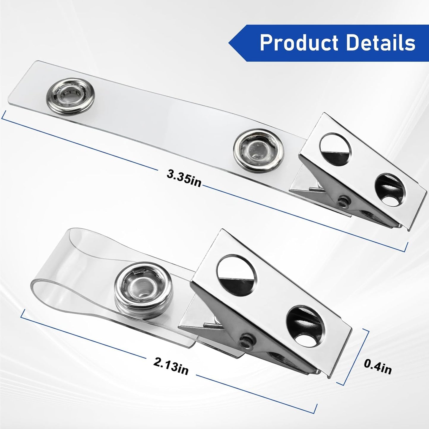 200Pcs Premium Metal Badge Clips with Clear PVC Straps for ID Cards, Badge Holders, Name Tags, Work Badges