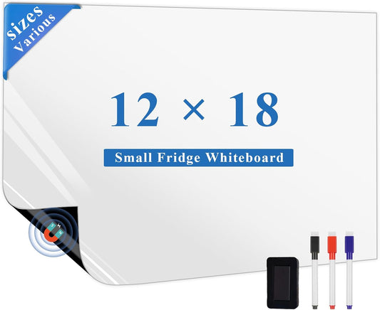 Magnetic Fridge White Board Paper, 12" x 18" Small Dry Erase Board Sheet for Organizer and Planner, Kitchen Refrigerator Whiteboard for Family to-do List, Includes Markers and Eraser