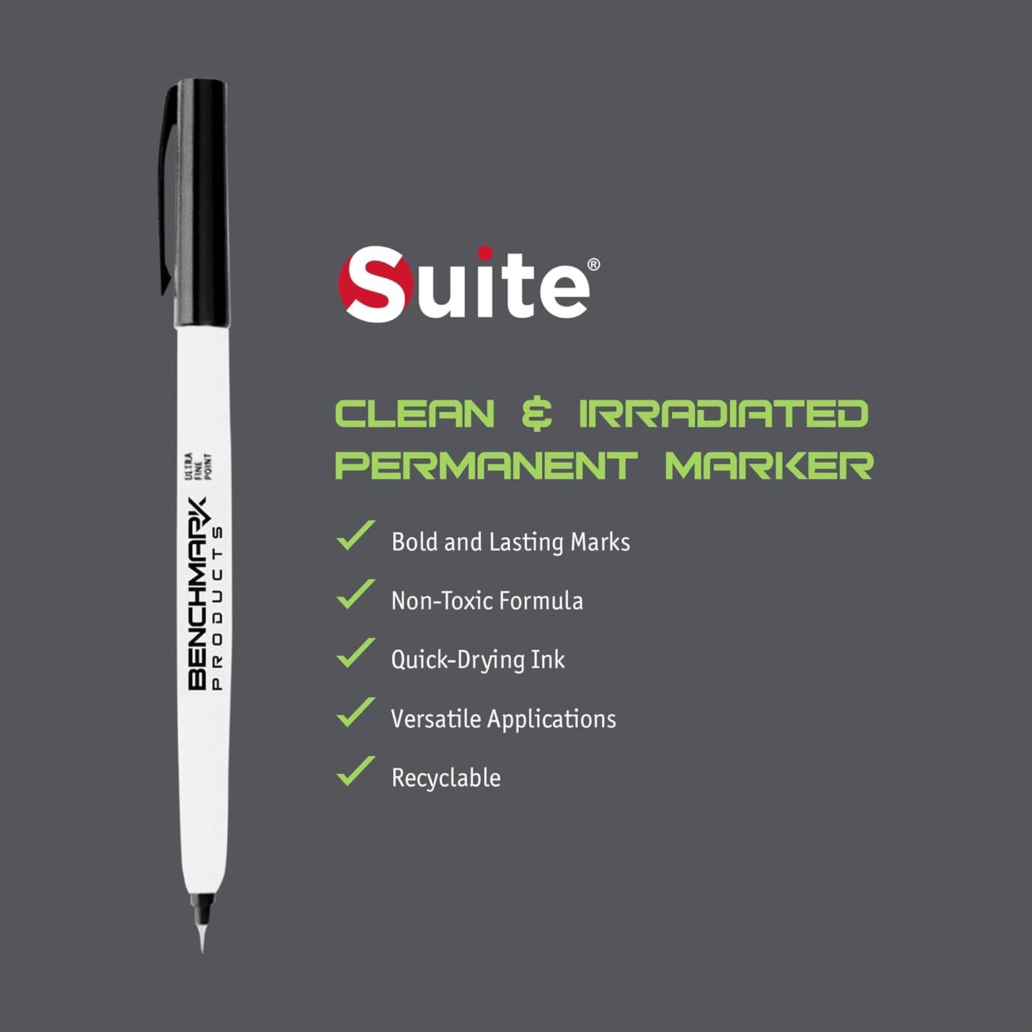 Suite Clean & Irradiated Permanent Marker, Black, Fine-Point, 10 Bags/Pack