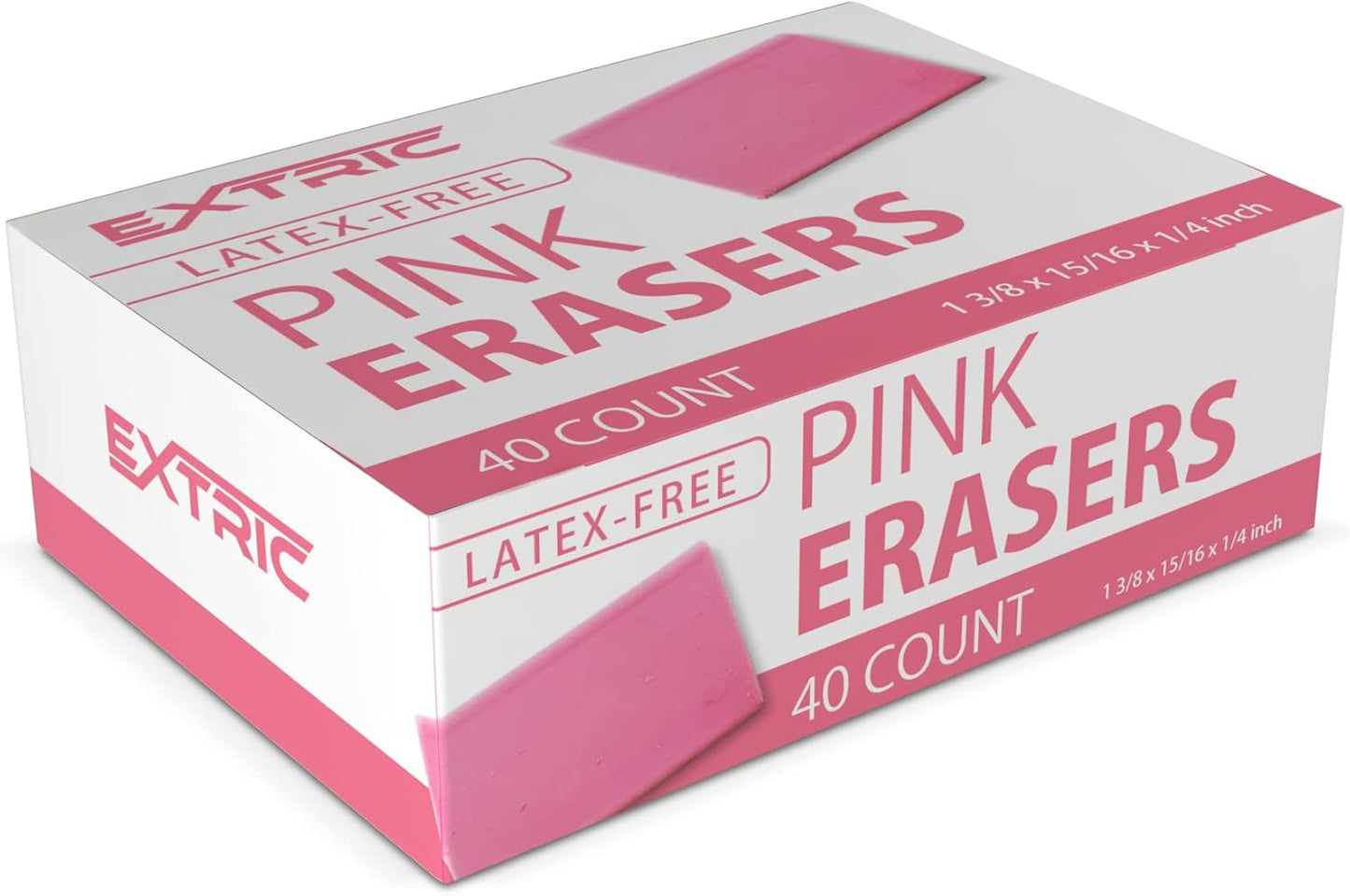 Pink Erasers, 40 Count, Latex Free Eraser for Kids, Square Eraser, Erasers Bulk for School Supplies, Art, and Office Use