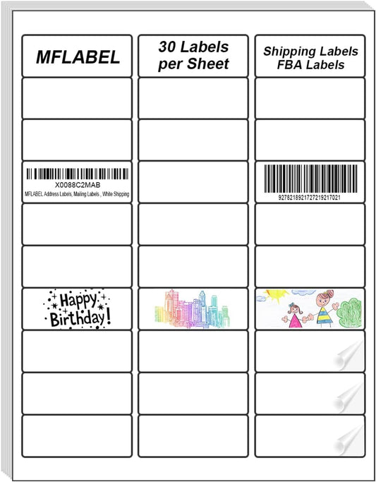MFLABEL Address Label, 1" x2-5/8 Mailing Sticker, 30-UP White Shipping Labels for Inkjet or Laser Printer, 15000 Sticker Labels (500 Sheets), 30 Label per Sheet