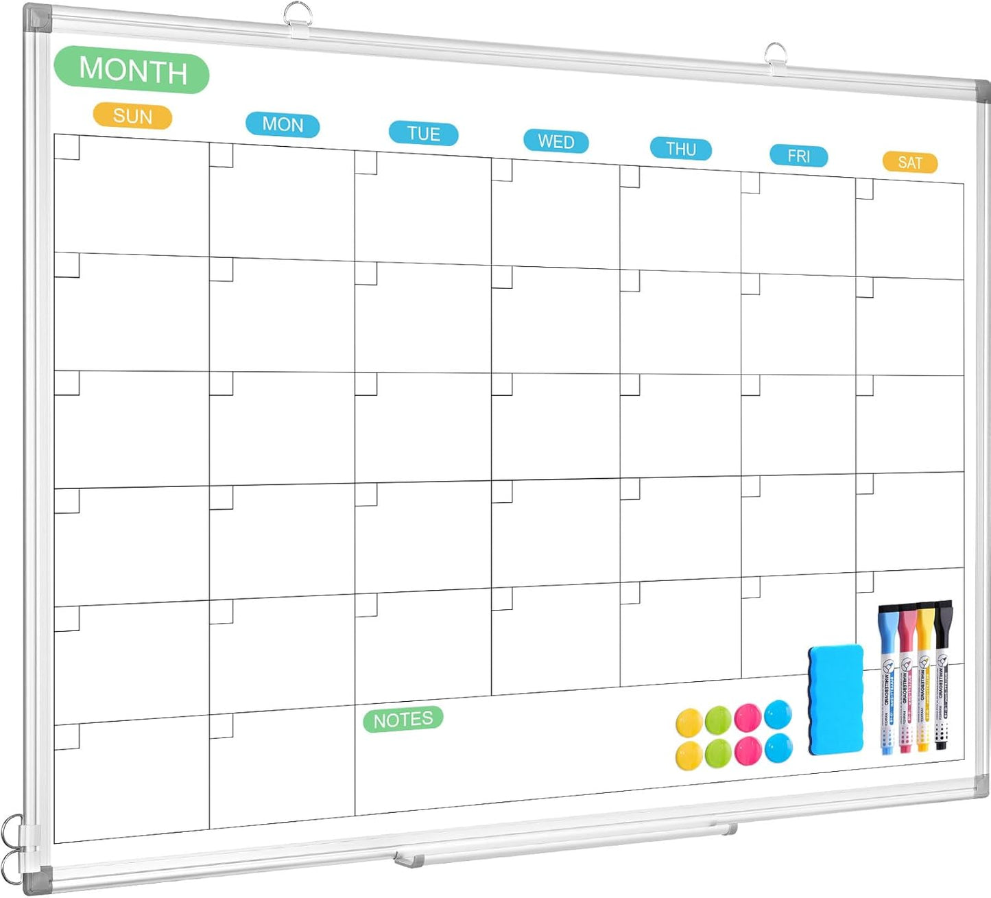 WALGLASS Dry Erase Calendar Whiteboard for Wall, 36" x 24" Double-Sided Monthly Calendar White Board with Silver Aluminum Frame, Hanging or Wall Mount Large Whiteboard for Home, Office, School