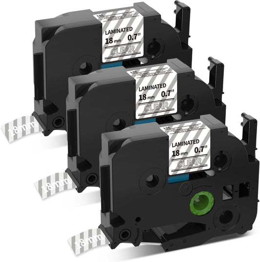 TZe-145 18mm TZe TZ Tape White on Clear Label Tape Replacement for Brother P Touch Labe Maker Refills Clear Laminated Work with PTD400AD PTD400 PTD600 PT1880 PT2730 Label Maker - 3-Pack