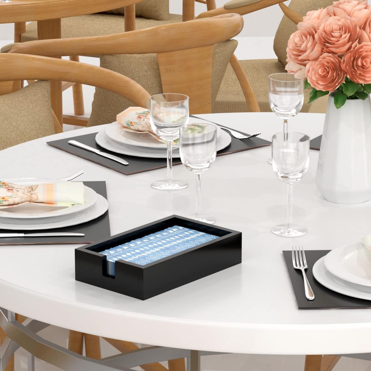 HIIMIEI Acrylic Napkin Holder for Bathroom, Black Acrylic Guest Towel Holder, Bathroom Napkins Guest Disposable Holder, Hand Towel Tray for Kitchen, Parties, Weddings, Party, Hotel, Restaurant（Black）