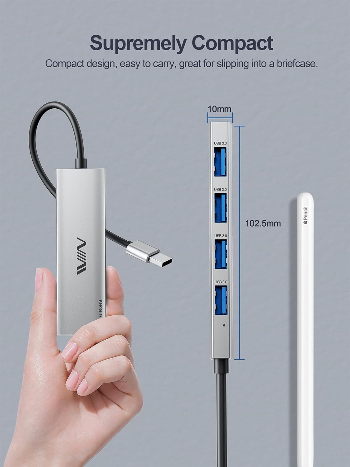 USB 3.0 Hub,4 Port USB Splitter Extender Portable Adapter Multiport Data Hub for Laptop,Xbox, Flash Drive,HDD,Console,Camera,Keyborad,Mouse Windows,Mac OS PC,Not Designed to Charge Devices-Sliver