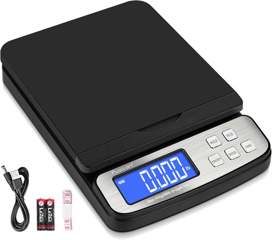 Fuzion Shipping Scale - Digital Postal Scale 88lb x 0.1oz, 5 Units, Hold/Tare/PCS Counting, Easy Calibration, Large LCD, All-in-1 Scale for Packages
