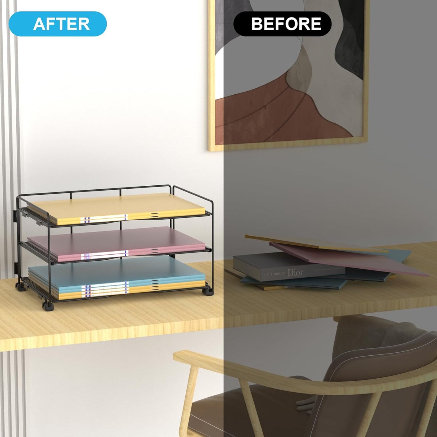 Office Organization - 3 Tier Paper Organizer Letter Tray - Mesh Desk File Organizer - Paper Sorter Desk Stand for Letter/A4 Office File Folder Holder - Black