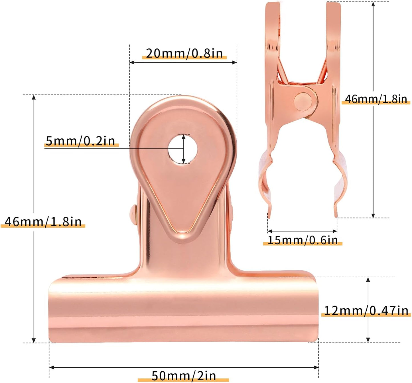SIAMESE Bulldog Clips, 8 Pcs Binder Clips for Office & Kitchen, Multi-Purpose Binder and Food Bag Clamps for Sealing, Storage, Hanging (Rose Gold)