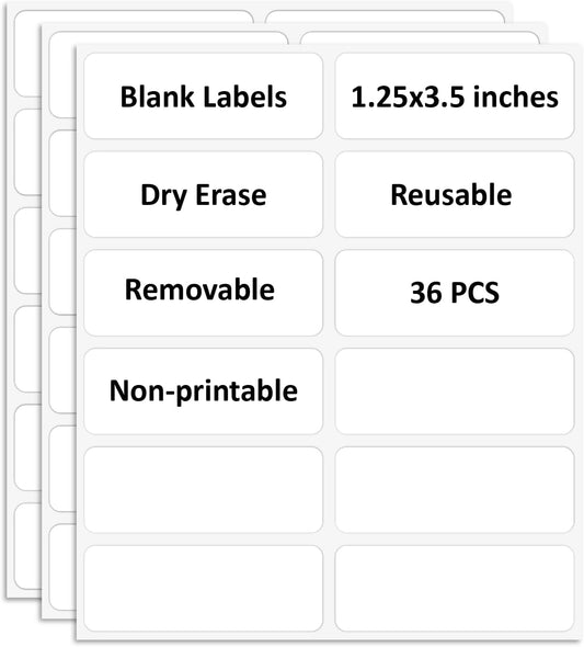 SVNOOC Multi-Use Removable Dry Erase Labels Stickers, White, Reusable Sticky Notes for Kitchen Office School All Purpose Use(1.25 * 3.5 inches White)