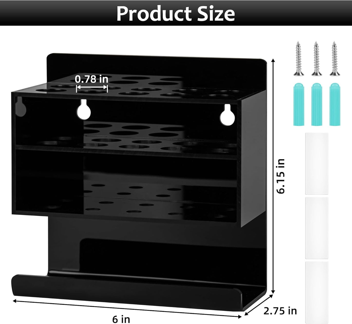 Dry Erase Marker Holder, 2 PCS Wall Mounted Acrylic Marker Holder with 10 Slots, Sticky Pen Storage for Classroom Organization, Whiteboard, Office, Black