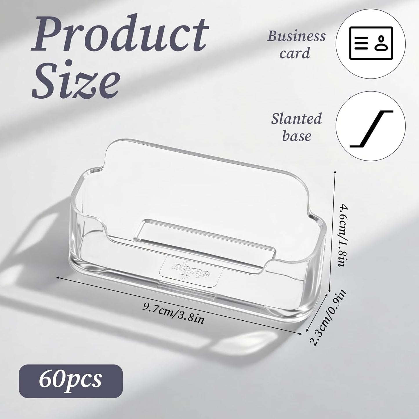 60 Packs Clear Acrylic Business Card Holder Bulk, Clear Card Stand Label Display Table Desktop Organizer for Exhibition Office(Fits 30-50 Cards)