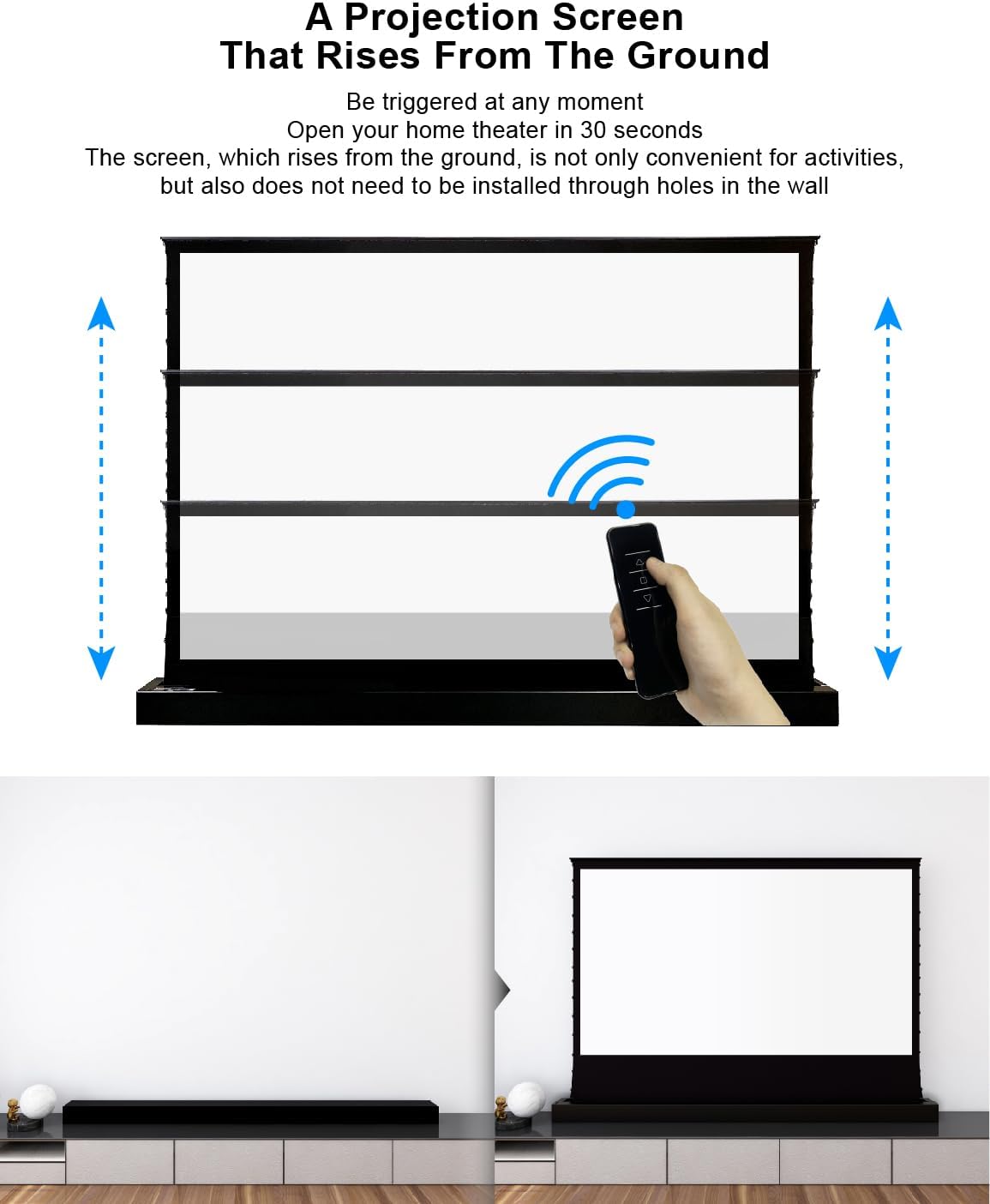 VIVIDSTORM-Projector Screen with Stand S 120 inch Portable Folding Stand Indoor Tension Floor Screen 4k HD White Cinema, 4K/3D/UHD Gaming/Home Cinema,Compatible with Normally Projector,VSDSTW120H