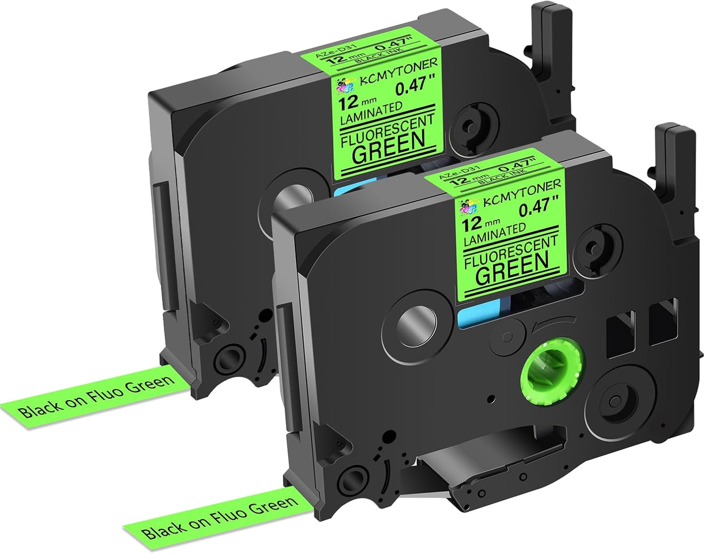 Label Tape Refills Compatible for Ptouch TZe-D31 TZ D31 Laminated Black on Green Fluorescent 1/2" 12mm for PTD200, D210 D400 D600 PTH100 H110 PTP300BT PTP700 PTP710BT, 2 Pack