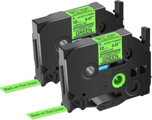 Label Tape Refills Compatible for Ptouch TZe-D31 TZ D31 Laminated Black on Green Fluorescent 1/2" 12mm for PTD200, D210 D400 D600 PTH100 H110 PTP300BT PTP700 PTP710BT, 2 Pack