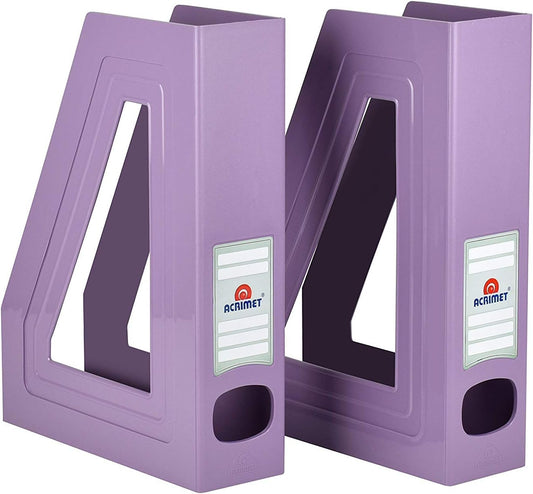 Acrimet Magazine File Holder, Durable Rack, Space-Saving Organizer (Plastic) (Solid Purple Color) (2 pack)