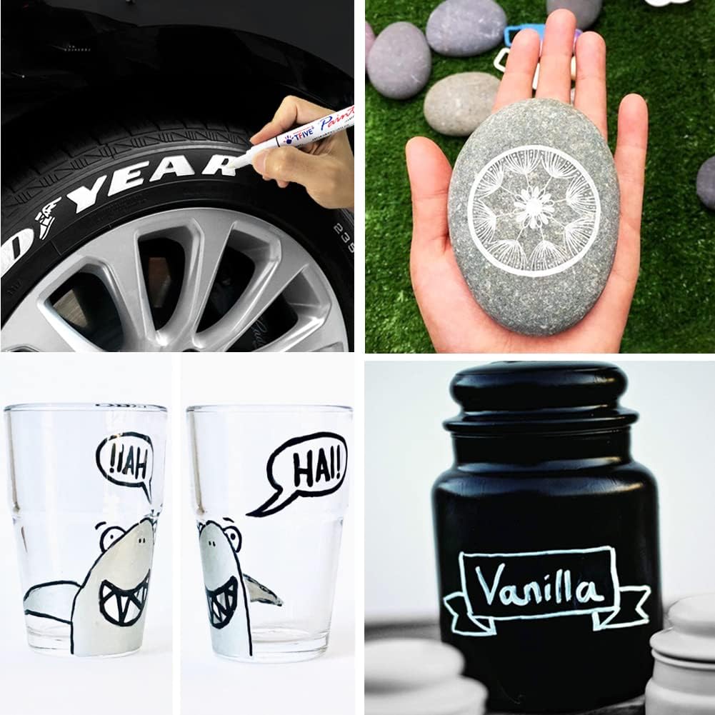 TFIVE Green Paint Pens Markers - 12 Pack Oil Based Permanent Marker, Medium Tip, Never Fade, Quick Dry, Waterproof Paint Pen for Rocks Painting, Wood, Fabric, Plastic, Canvas, Glass, Metal