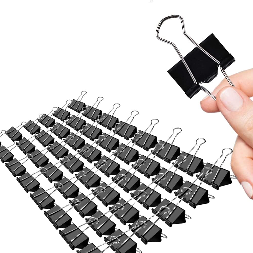 Medium Binder Clips, 72 Pack, 1-1/4 Inch, 1.25 Inch, Standard 32mm, Black, Capacity 0.6 Inch, Metal Paper Clips, Fold Clamp, Office Clips, School & Home Use