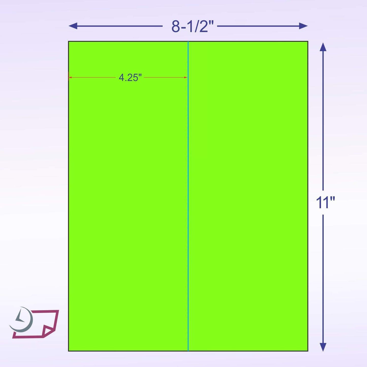 8-1/2 x 11" Neon Color High Light Fluorescent Labels for Laser & Inkjet Printer (Green Fluorescent, 4-1/4" x 11" - 2 Per Page | 50 Labels)