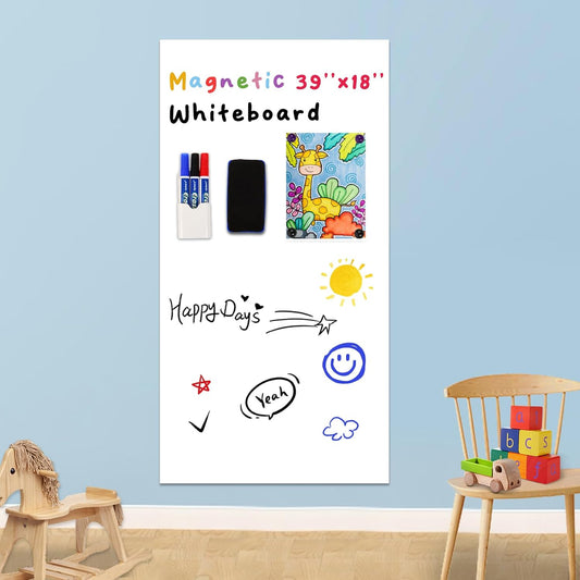 YOUNGJQ Magnetic Whiteboard Contact Paper 39" x 18" Adhesive Magnetic Dry Erase White Board Sticker for Wall, Peel and Stick Wallpaper, Easy to Write and Clean for Playroom Office