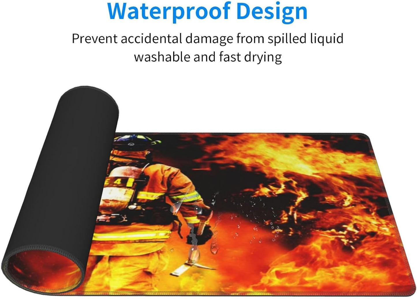 Fire Firefighter Fireman Mouse Pad, Large Big Gaming Mouse Pad Desk Pad, Mousepad with Non-Slip Rubber Base, Extended XXL Mouse Mat for Computer Laptop Office Accessories