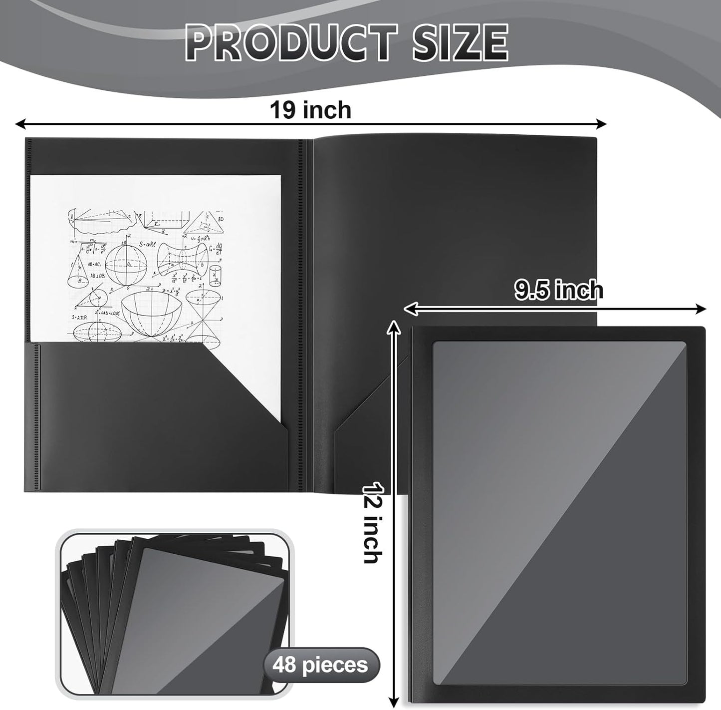 Teling 48 Pcs Plastic Folders with Front Clear Pocket and Business Card Holder 2 Pocket Folders Letter Size Paper for School Office Supplies Nice Gift for Christmas New Year School Supply (Black)