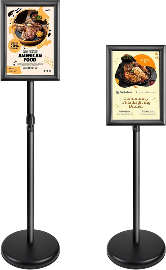 Heavy Duty Adjustable Pedestal Poster Sign Stand, 8.5x11 Aluminum Open Floor Standing Sign Holder for Vertical and Horizontal View Display