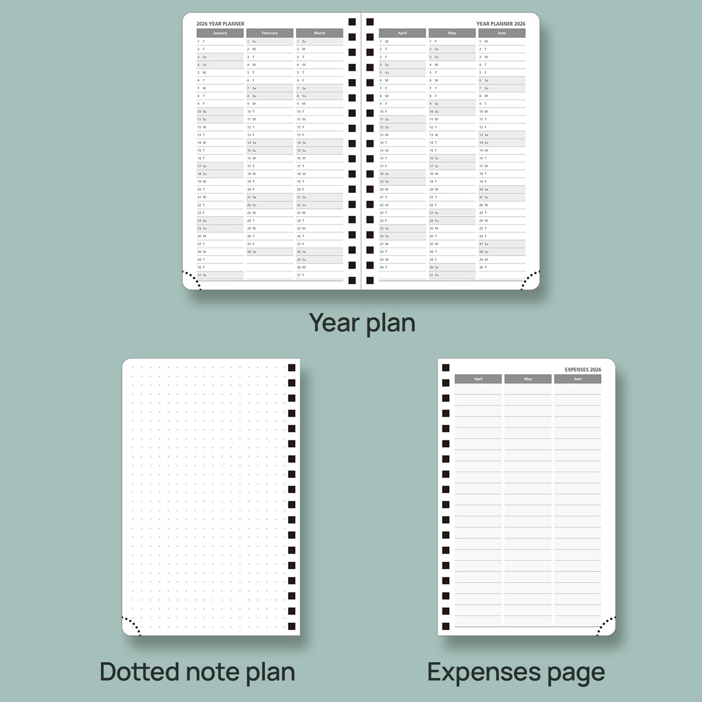 POPRUN Pocket Planner 2025-2026 (Purse Size 4'' x 6.25'') Academic Small Calendar (July 2025 - June 2026) with Hourly Time Slots, 100GSM Thick Papers, Spiral Leather Cover - Grey