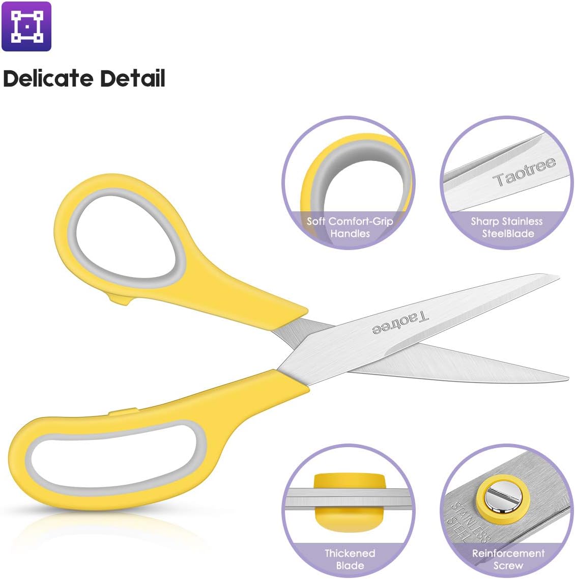 Scissors for Office, Taotree 8" Scissors All Purpose Bulk of 5-Pack, Middle School Supplies Student Teacher Classroom, Sharp Craft Shears for Office Home Sewing Fabric, Right/Left Handles, Same Size
