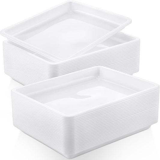 Maitys 24 Pcs Plastic Art Trays 11 x 8.7 x 1 Inch Activity Craft Tray Organizer Serving Tray Stackable Storage Sand Trays for School Painting Beads Crafts DIY Projects(White)