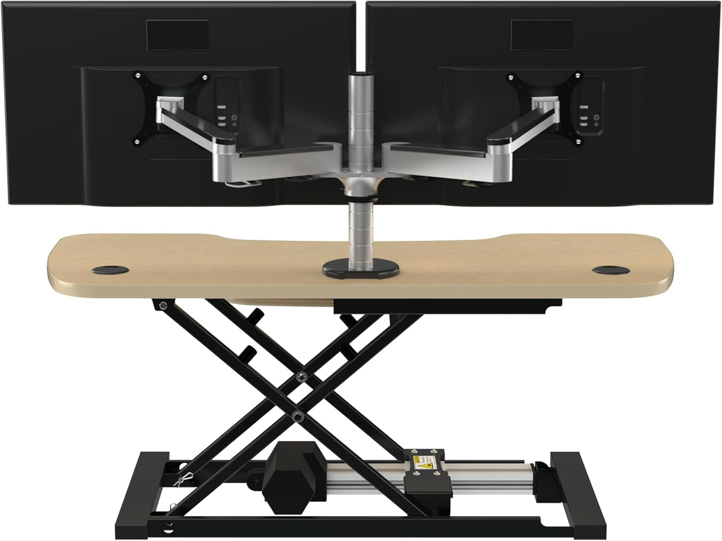 VERSADESK® PowerPro™ Elite 40” x 24" – App Controlled Wide Electric Standing Desk Converter w/USB Charging Port. Raises up to 20”. Fully Assembled – Includes LED Lights. Supports 80 lbs. – Maple