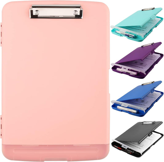 Clipboard with Storage,A4 Binder Nursing Clipboards with Pen Holder,Heavy Duty Storage Clipboard with Low Profile Clip, Clipboards Folder Side-Opening Clip Boards,Smooth Write Clip Board (Light Pink)