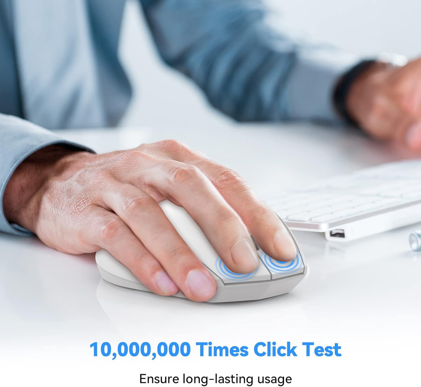 TECKNET Bluetooth Mouse, 4800 DPI Wireless Mouse, 2-Year Battery 6 Adjustable DPI, 6 Buttons Compatible with Laptop/Windows/Computer - White