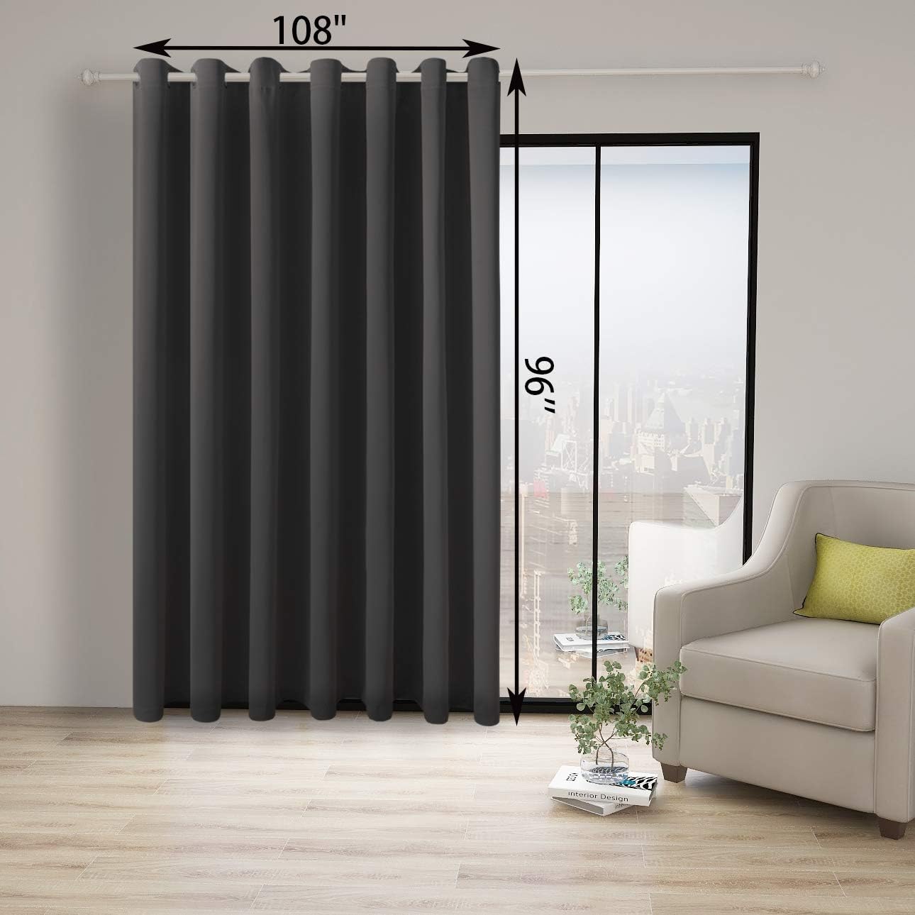 BONZER Room Divider Curtain Total Privacy Wall Grommet Thermal Insulated Wide Blackout Curtains for Bedroom Living Room, 96L x 108W Inch (8L x 9W ft), 1 Panel, Dark Grey