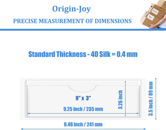Origin-Joy 60 PCS Self Adhesive Index Card Pockets with Top Open, Clear Plastic Label Holder for Cards of Note, Library and Business, Adhesive Label Pockets & Card Holder (9 x 3 inch)
