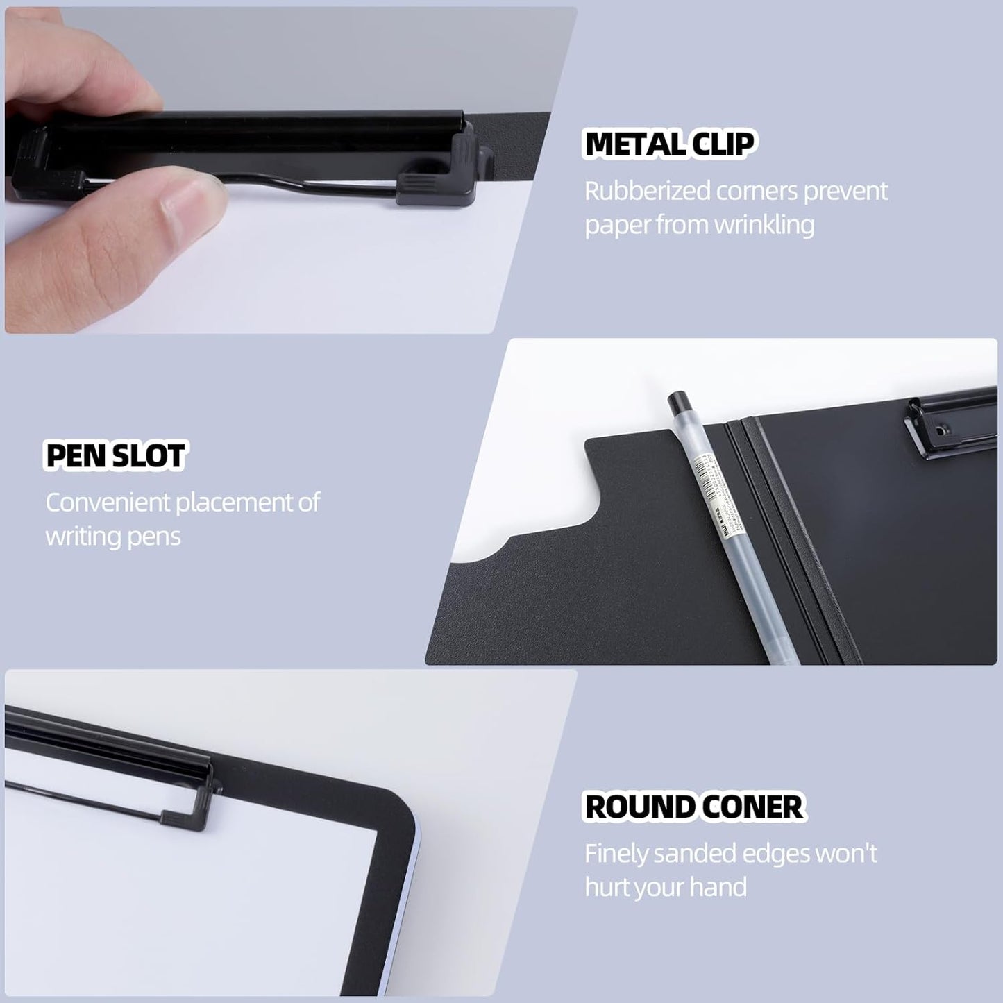 Clipboard Folder, 2 Pcs A4 Foldable Clipboard with Horizontal and Vertical Double Metal Clips, 360 Degree Foldable Binder Clipboards with Pen Holder, File Cover Work Folder Clipboards, Purple