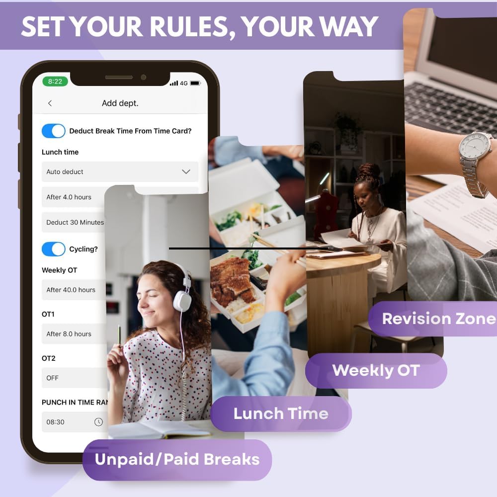 App-Based Time Clock – Fingerprint Attendance for Small Business, iOS/Android Compatible, No Monthly Fee, Includes 10 IC Cards
