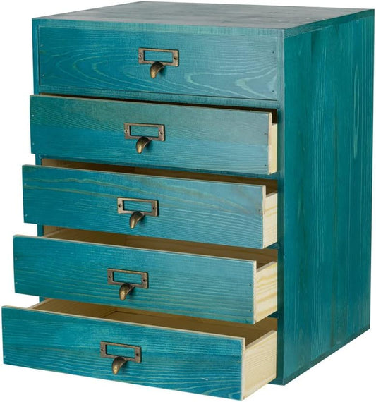 Large Wooden Drawers Rustic Desk Organizers and Accessories Wooden Storage Dox with Drawer Paper Storage Drawers Wood File Organizer Library Card Catalog Cabinet Apothecary Cabinet (L-BLUE)