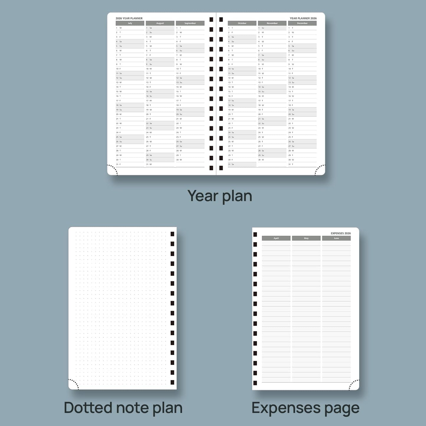 POPRUN 2026 Daily Planner One Page A Day - [8.5" x 5.75" Wire-Bound Hard Cover] Agenda 2026 Hourly Appointment Book with Monthly Calendar, Inner Pocket, Ivory Paper - Midnight Green