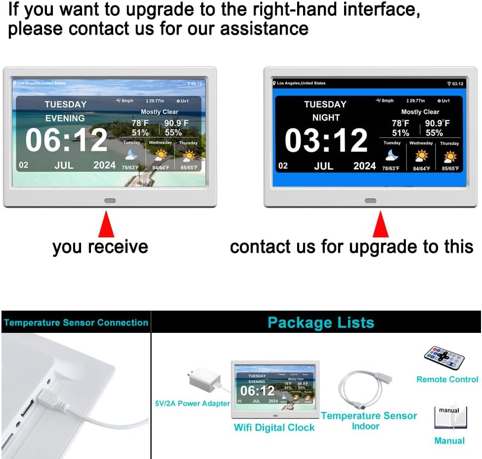 New Digital Weather Clock with Temperature Humdity Alarm Clock (10.1inch / White)