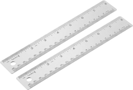 PATIKIL 8 Inch Stainless Steel Ruler Straight Edge Ruler, 2 Pcs Cork Backing Non-Slip Metal Ruler with Inches Centimeter Metric Measuring Tools for Office