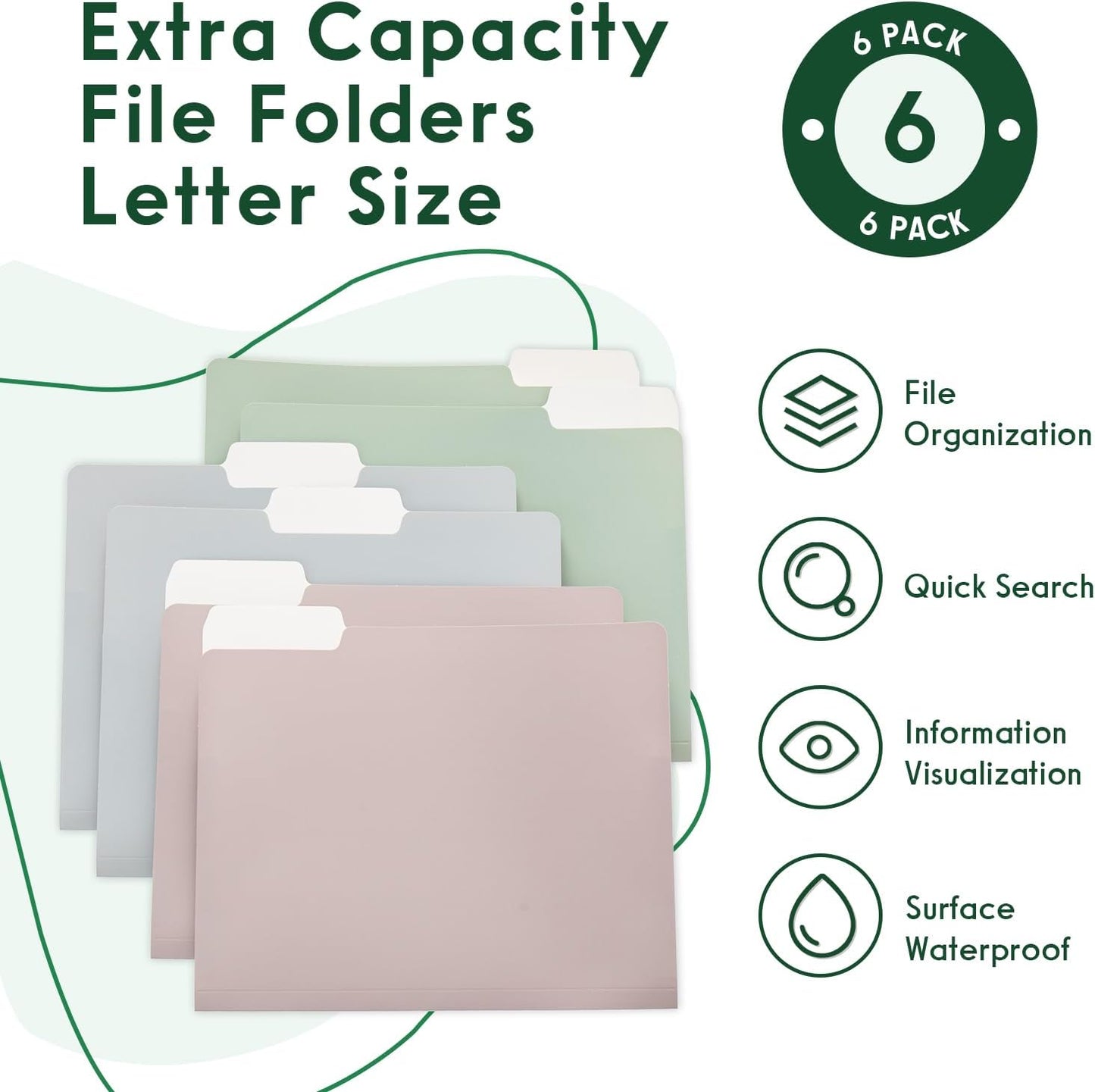 Y YOMA 6 Pack Extra Capacity File Folders Letter Size Accordion Decorative File Folder Cute Pretty Colored Filing Folder File Organizers for Office School Home Desktop with 1/3-Cut Tab, Morandi Color