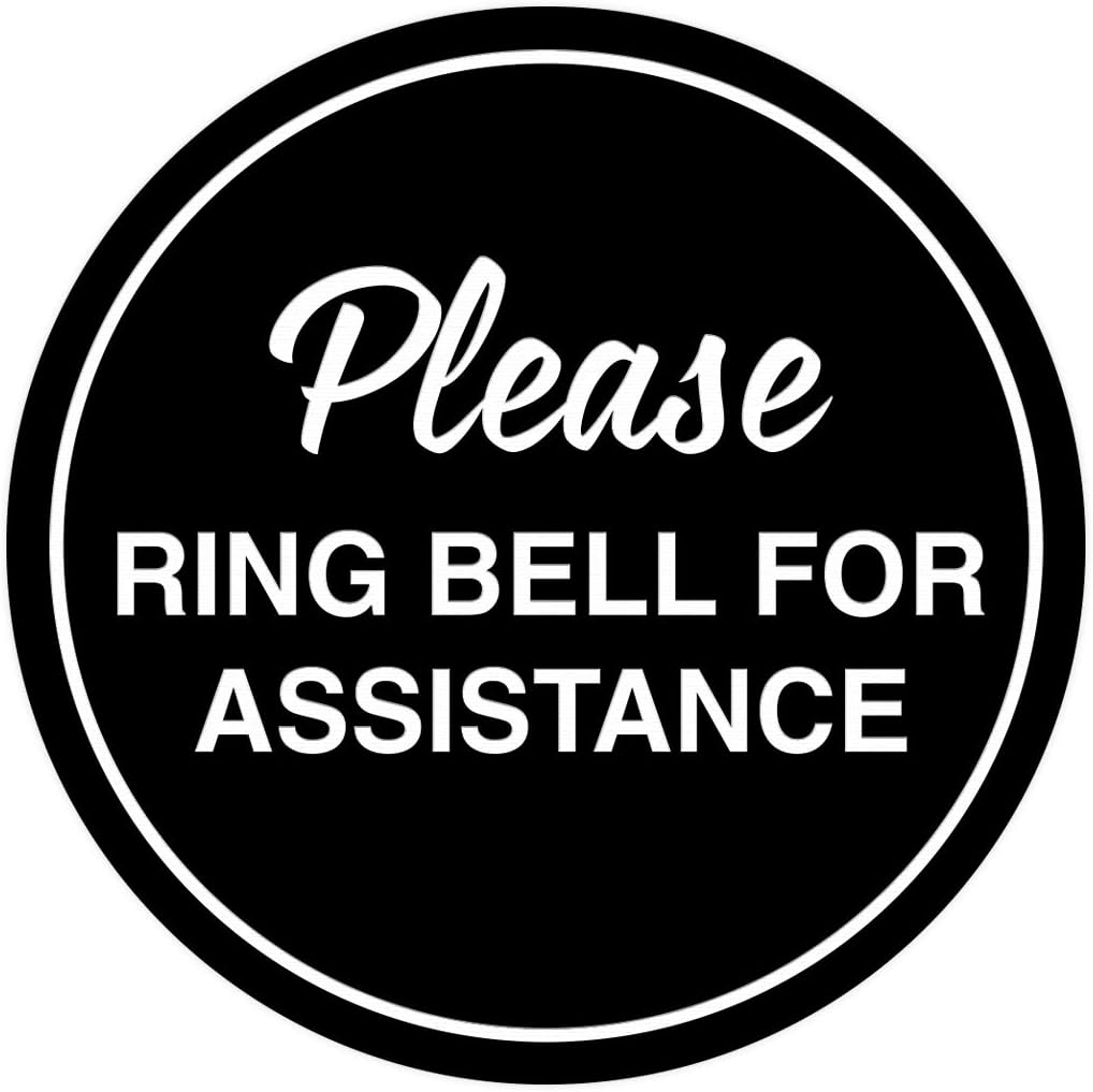 Signs ByLITA Circle Please Ring Bell For Assistance Wall or Door Sign | Easy Installation | Front Desk Reception Sign (Black) - Small (1 Pack)